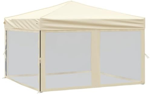 vidaXL Partyzelt Faltbar mit Seitenwänden Gartenzelt Festzelt Pavillon Zelt Gartenpavillon Gazebo Gartenlaube Bierzelt Faltzelt Camping Creme 3x3 m