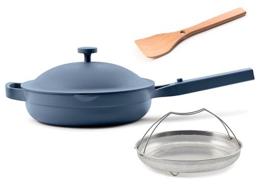 Our Place Always Pan 2.0 – 27cm (2.5L) Nonstick, Toxin-Free Ceramic Cookware | Patented 10-in-1 Aluminum Frying & Sauté Pan | Safe for Oven, Induction & All Cooktops up to 232°C | Blue Salt
