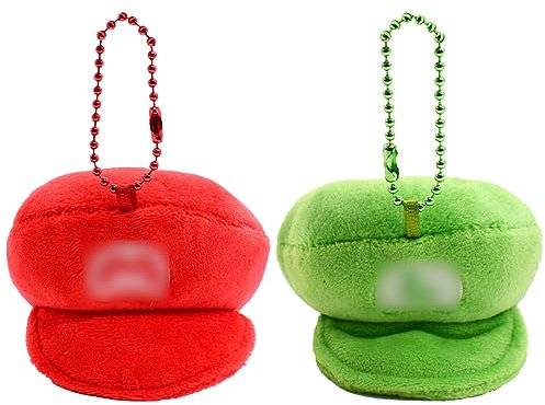 Tomicy Schlüsselanhänger Mütze Luigi Mütze Schlüsselanhänger Rot und Grün Hut Kuscheltier Schlüsselanhänger Plüsch für Kinder Mädchen und Jungen Geschenke