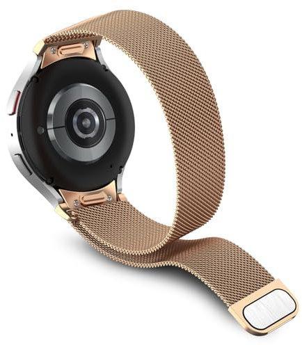 Hinnwer 20mm Armband für Samsung Galaxy Watch FE/Galaxy Watch 7/Galaxy Watch 6/Watch 5 40mm 44mm/Watch 6 Classic One-Click Ersatzarmband Edelstahl Metall Magnet für Galaxy Watch 4 Classic Rosegold