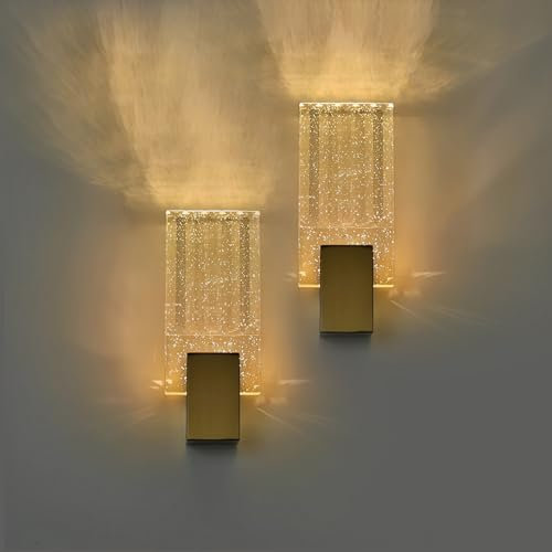 YOOCHUENG Kristall Gold Wandlampe LED Wandleuchte Tricolor Wandlicht Modern Wandbeleuchtung für Innenbeleuchtung,Wohnzimmer,Schlafzimmer,Gang,Treppe,Restaurant [2 Packung-S]