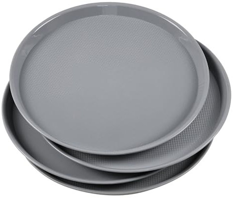 Vareone 4 Pack Round Plastic Non-Slip Trays, Reusable Serving Tray, Grey