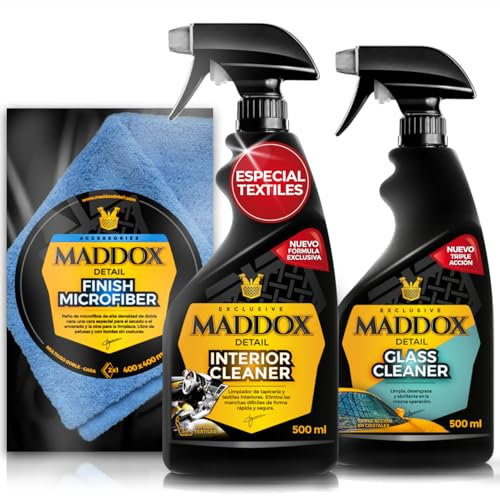 Maddox Detail - Kit Limpieza Coche Interior y Cristales | Limpieza de Tapicerías, Cristales y Mantenimiento General | Interior Cleaner, Finish Microfiber y Glass Cleaner