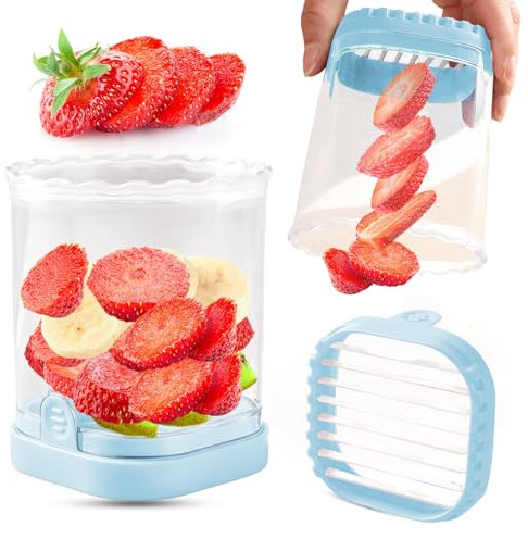 Trancheuse à fruits, fraise, coupe-banane, coupe-raisins, coupe-œufs, lames amovibles, trancheuse à fruits avec plaque de pression, ustensile de cuisine créatif (bleu clair)