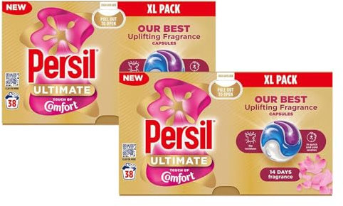 Persil XL Ultimate Washing Capsules Outstanding Stain Removal Even in Quick and Cold Washes Uplifting Comfort Fragrance Recyclable Plastic-Free Packaging, 38 Washes (Buy 2, Touch of Comfort)