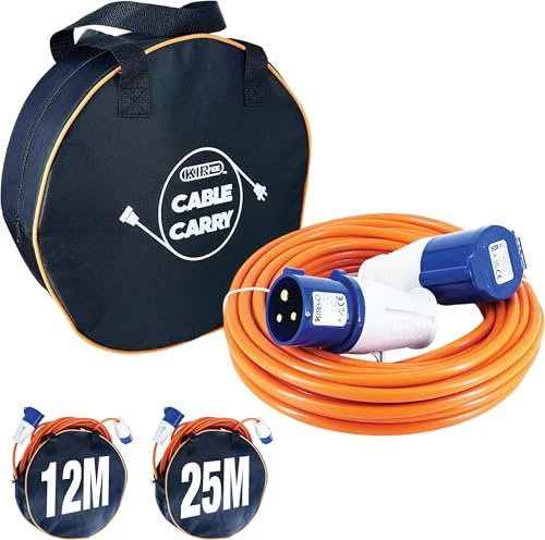 KIRFEE® 25M Electric Hook Up Extension Lead With Carry Bag, 240V 16A Camping Electric Cable, Ideal For Motorhomes, Caravans and Campervans