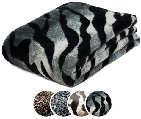 liebling Cashmere Decke, Wohndecke, Kuscheldecke, Motiv: Schneetiger, 100% Polyester - Mikrofaser, 150 x 200 cm, Farbe: Silber
