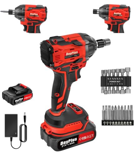 VickyHome Akku Schlagschrauber 300N.m Hohes Drehmoment mit 1500mAh Akku, Akku Drehschlagschrauber Schlagschrauber Nüsse 1/2 Zoll Bürstenloser Impact Wrench mit 21V Lithium-Akku für Autoreifen