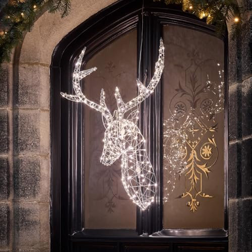 Lights4fun 80cm Duchy Dual LED Rentier Geweih mit Timer Hirschgeweih Wand Weihnachtsdeko Außen Rentier Outdoor Weihnachtsbeleuchtung Außen und Innen