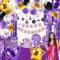 Purple Birthday Decorations Happy Birthday Supplies for Women with Plates,Cups,Tablecloth,Gold Foil Balloons,Banner,Photo Props,Tableware for Guest(Purple)