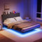 HOMERECOMMEND 4ft6 Double Bed Frame with USB Charging Station and LED Light,Floating Bed Frame with Upholstered Storage Headboard,Platform Bed Frame Double,Noise-Free Strong Slats Support,Dark Grey