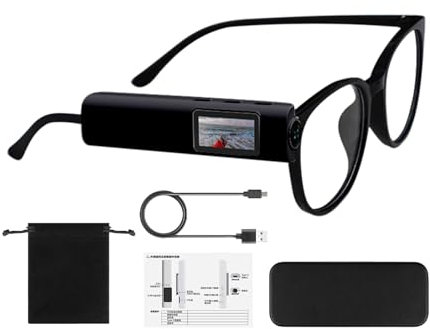 Generico Occhiali Con Fotocamera Per Uomo,Webcam WiFi Sportivi per Esterni - Occhiali con Fotocamera HD e Schermo per Live Streaming, Ciclismo, Viaggi, Blog