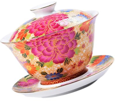 FUNNETOYU Bol à Thé Rétro sans Odeur avec Couvercle et Plateau en Céramique Service à Thé Traditionnel au Design Élégant Surface Lisse