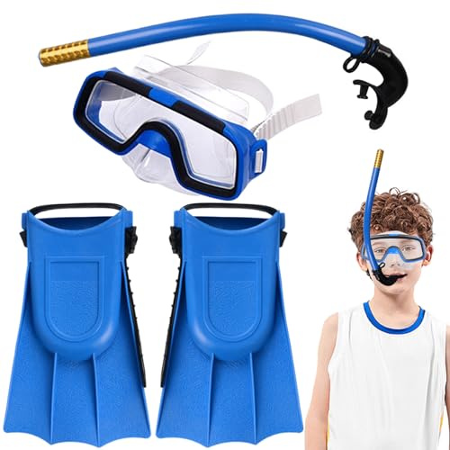 Pesoncarl Snorkelset för barn, justerbar ergonomisk halkfri snorklingsutrustning för barn, hudvänlig hög transparens, barnsnorkelset innehåller skyddsglasögon, fenor, rör, poolflöten