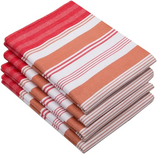 ZOLLNER 4 paños de Cocina de algodón a Rayas Rojas, 50x70 cm, 220 g