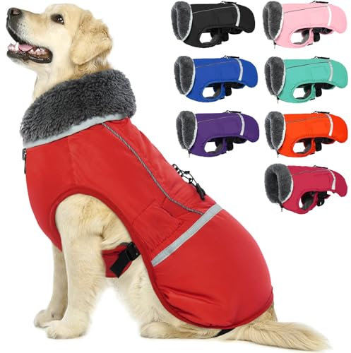 QBLEEV Hundewintermantel, warm, reflektierende Hundejacke, Rollkragen, wasserdicht, für kaltes Wetter, dickes Fleecefutter, Schneeanzug, Weihnachtshundeweste, Haustierbekleidung für alle Hundegrößen,
