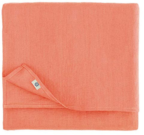Linen & Cotton Tischdecke Stoff Tischtuch Tischwäsche Hygge -100% Leinen, Coral Rosa (140 x 350 cm) Rechteckig Lang für Home Küche Esstisch Restaurant Hotel Cafe Party Deko