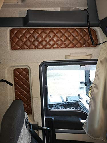 KRAM-TRUCK Fensterblende Gesteppte 4 Stück, Kompatibel mit Man TGA/TGX hohes Fahrerhaus, Hellbraun, Lederimitat auf Schaumstoff 10 mm, Fensterabdeckung, Hygienezertifikat