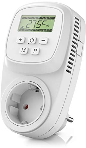 Digitales Heizkörper Thermostat - Steckdosenthermostat mit Temperaturregelung - für Heizung, Infrarotheizung, Heizlüfter - Frostwächter Backup Batterie - Weiss