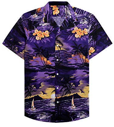 siliteelon Mens Hawaiian Shirt Purple Regular Fit Men's Short Sleeve Beach Summer Aloha Shirts,XL