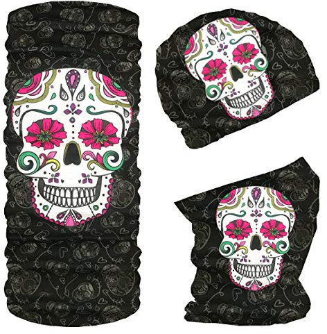 Blackshirt Company Multifunktionstuch Fahrrad Motorrad Halstuch Outdoor Tuch Nahtloser Schlauchschal Farbe Totenkopf Bunt