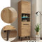 Lomadox Vitrine Standvitrine, skandinavisch, LED-Beleuchtung Eiche Artisan mit Absetzung Schwarz, Massivholzfüße, B/H/T: 53/197/40cm