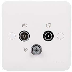 Schneider Electric GGBL7081S Lisse White Moulded, Triplex TV Aerial Socket for TV, Radio and Satellite, White, Single