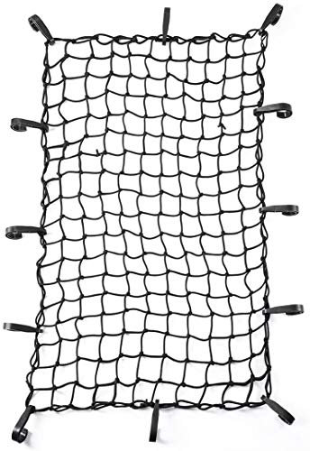 CZC AUTO 56x96.5cm Black Latex Bungee Cargo Net Strech to 112x193cm, Luggage Netting with 5X5cm Small Mesh and 12 Adjustable Plastic Hooks for Rooftop Cargo Carrier Roof Rail Rack Hitch Basket SUV