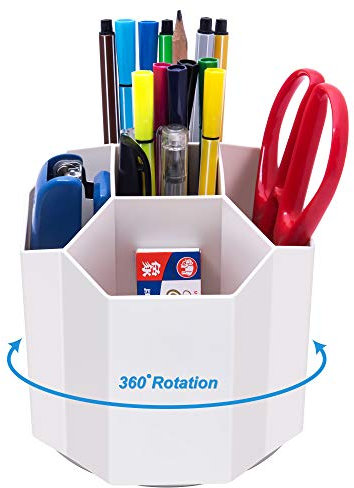 Siveit Pot à crayons rotatif à 360 ° avec 5 compartiments pour fournitures de bureau - Pour la maison, le bureau, les enfants - Blanc