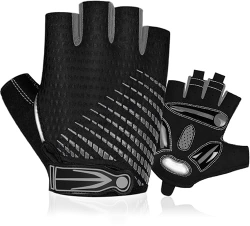 BTNEEU Fingerlose Fahrradhandschuhe mit Gel Halbfinger Radsport Handschuhe für Damen und Herren, Atmungsaktiv Rutschfestes Rennrad Handschuhe Männer für Mountainbike Training Fitness Sport (grau, L)