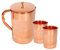RATNA Embossed Copper Jug Pitcher 1500ML, with 2 Copper Glass Tumbler 300 ML Serveware & Drinkware, Ayurveda