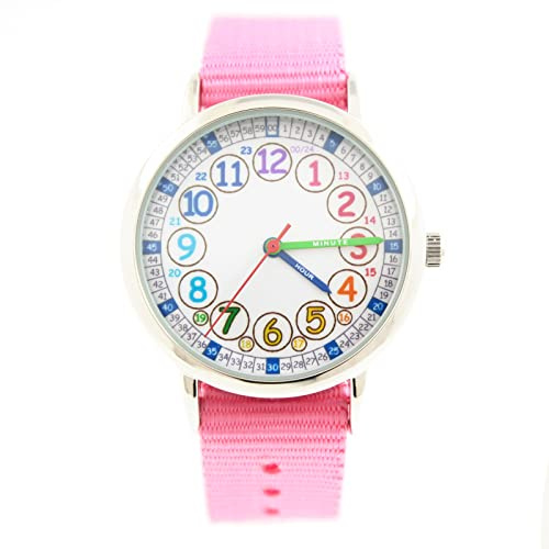 Bigbangbang Kids Analog Watch，Read and Learn Time Easily, Wrist Watch for Boys and Girls with Soft Cloth Band,Analog Time Teacher Wristwatch,Todder Watch Children's First Watch (Pink)