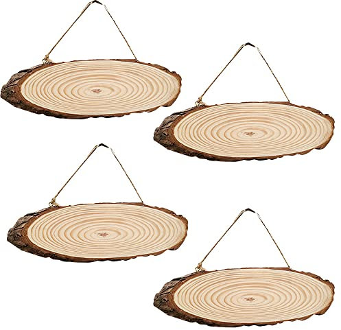 Sertay Holzscheiben,4 Stück Baumscheibe,Rindenscheibe,Unvollendete Holzkreise,Oval Holzscheiben,Ungebohrte Holzkreise,für Handbemalt,Namensschilder,Weihnachtsdekoration,Hochzeitsdekoration(6-7cm)
