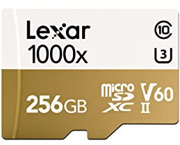 Lexar Carte Micro SD 256 Go Professional 1000x, Carte Mémoire microSDXC + Adaptateur SD, microSD Vitesse de Lecture Allant jusqu'à 150Mo/s, U3, C10, V60 Full HD et 4K UHD, Carte TF