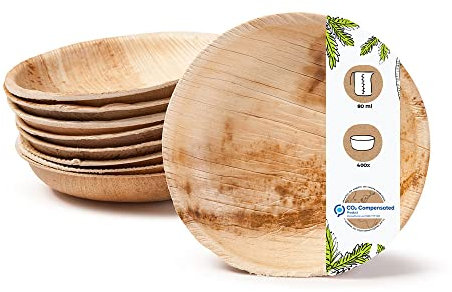 BIOZOYG Snackschalen 400 Stück 80 ml, Ø 10 cm rund - Palmblatt Fingerfood Schalen, Einweg Schälchen - Snack Schalen Einweg, Antipasti Teller, Dips Buffet & Soßen