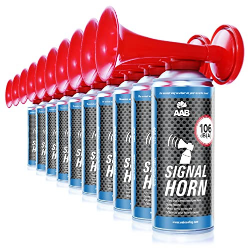 10 x AAB Signal Horn – Laut Nebelhorn 106 dB(A) Mit Nicht Brennbarem Gas, Bis Zu 120 Kurze Pieptöne, Airhorn, Fußball Tröte, Gasfanfare, Pressluft Luftdruck Fanfare, Drucklufthupe, Tröte