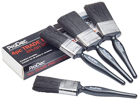 ProDec 4 piece Trade Pro Mixed Bristle Paint Brush Set for a Smooth Finish Painting with Emulsion, Gloss, Satin Paints on Walls, Ceilings, Wood, Metal - 2x 1.5, 2x 2 inch Brushes