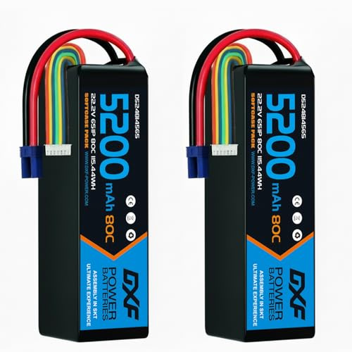 DXF Lot de 2 Batteries LiPo 6S 5200mAh 80C Connecteur EC5 | Drone Multicoptere Avion Helicoptere Voiture Camion Buggy RC | Accu Lithium Polymere 22,2V Haute Performance Decharge Rapide