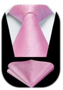 HISDERN Corbatas Rosa Hombre de Boda Modernas Houndstooth Conjunto Corbata y Pañuelo Clásico de Business