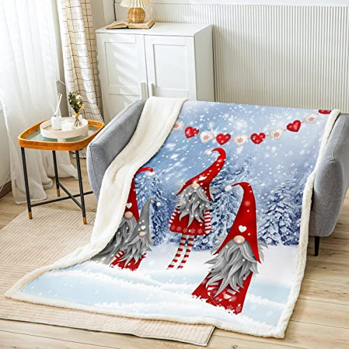 Weihnachten Gnom Thema Decke Weihnachten Zwerg Muster Rot Blau Flanell Fleecedecke 130x150cm Warm Jungen Mädchen Teens Weihnachten Schneeige Landschaft Winter Kuscheldecke Vier Zwerge Wohndecke