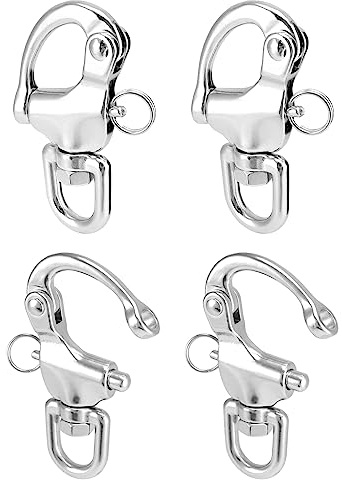 QWORK Swivel Eye Snap Shackle, 4 Pack 3.5 Marine 316 Stainless Steel Clip, Quick Release Sail Rigging Sailboat, Spinnaker Haltline for Sailboats