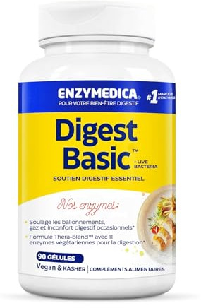 Enzymedica - Digest Basic + Probiotische Bakterien, Enzym-Formel, reduziert Gas und Blähungen, verbessert die Nährstoffaufnahme und Energie, glutenfrei, milchfrei, 90 Kapseln