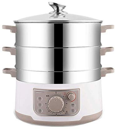 OQHAIR Vaporiera Elettrica per Alimenti in Acciaio Inox, Vaporiera per Verdure 3 Strati Cestelli Impilabili con Timer, Diametro 36cm