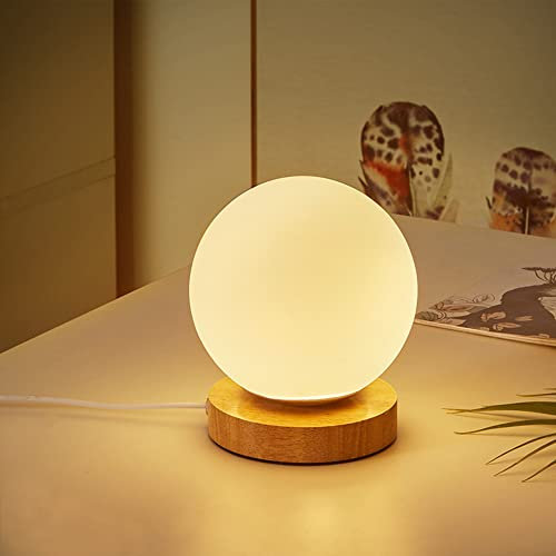Chao Zan Holz Nachttisch Nachttisch Schreibtischlampe Glas Lampe, minimalistische einfache Schreibtischlampe mit Modern Holztisch tischlampe E27 Nachttisch für Schlafzimmer Hotel Wohnzimmer (Rund)