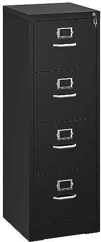 YITAHOME 4 Drawers Filing Cabinets, Lockable Vertical File Cabinet for Letter/Legal/A4 Size, Anti-tipping File Drawer Storage Cabinets with Cue Card Slot for Home Office, Black, 45.8 x 45 x 133cm