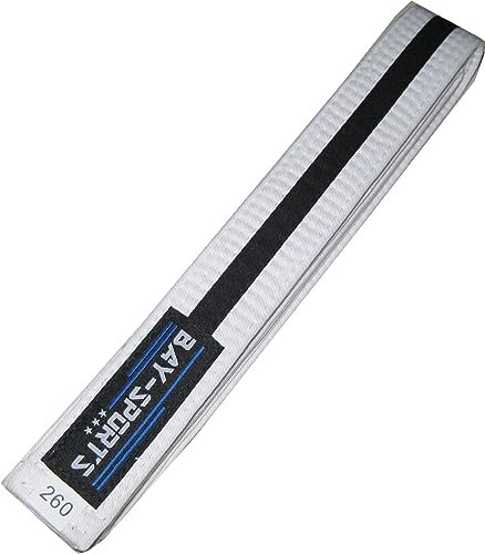 BAY Budogürtel, weiß/schwarz/weiß, Zweifarbig mit Mittelstreifen, Kampfsportgürtel, Wettkampfgürtel, Karate, Judo, Taekwondo, Tae Kwon Do, (280 cm)