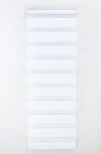 Funky Gadgets Day and Night Roller Blinds Dual Layer Fabric Zebra Blind Translucent or Blackout Vision Roller Shades No Drill Blinds Curtains for Windows and Doors White, 49W x 210H cm