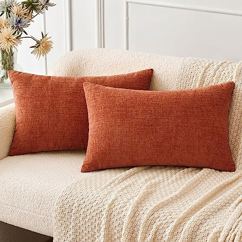 MIULEE 2er Set Dekorative Kissenbezug Weiche Chenille Kissenbezüge für Wohnzimmersofa Einfarbige Kissenhülle 30x50cm Orange