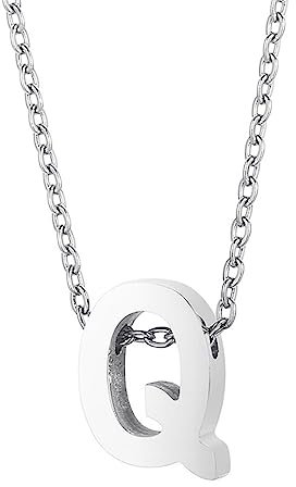 Mesnt Ketten Edelstahl Schmuck, Edelstahl 45cm Kette mit poliertem Buchstaben Q Anhänger Halskette für Frauen Silber