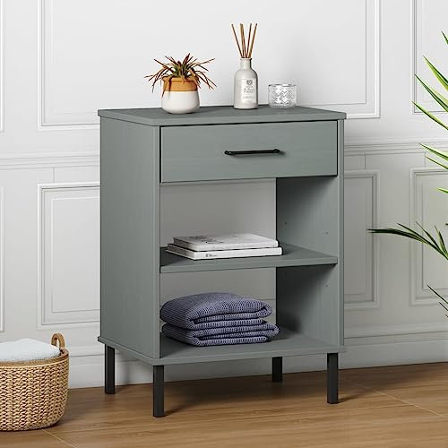 CIADAZ Konsolenschrank Oslo mit Metallbeinen Grau Massivholz Kiefer, Kommoden & Sideboards, Komodenschrank, Sideboard Schlafzimmer, Schlafzimmermöbel 351001
